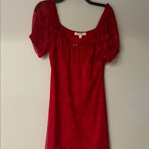 Rewind Red Lace Mini Dress with Floral Accent NWOT